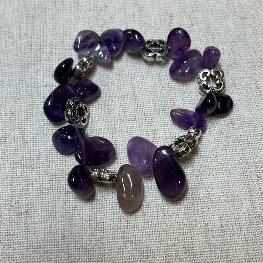 3-Pc Fluorite Amethyst Bracelet Bundle Handmade Artisan Gemstone Stack Set - Picture 5 of 6